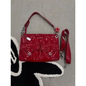 Coach Poppy Red Quilted Patent Leather Shoulder Crossbody Bag 18678